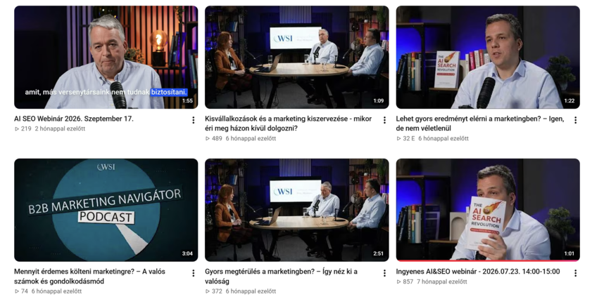 WSI Go Digital YouTube-csatorna – B2B Marketing Navigátor podcast, marketingstratégiai és AI SEO videók